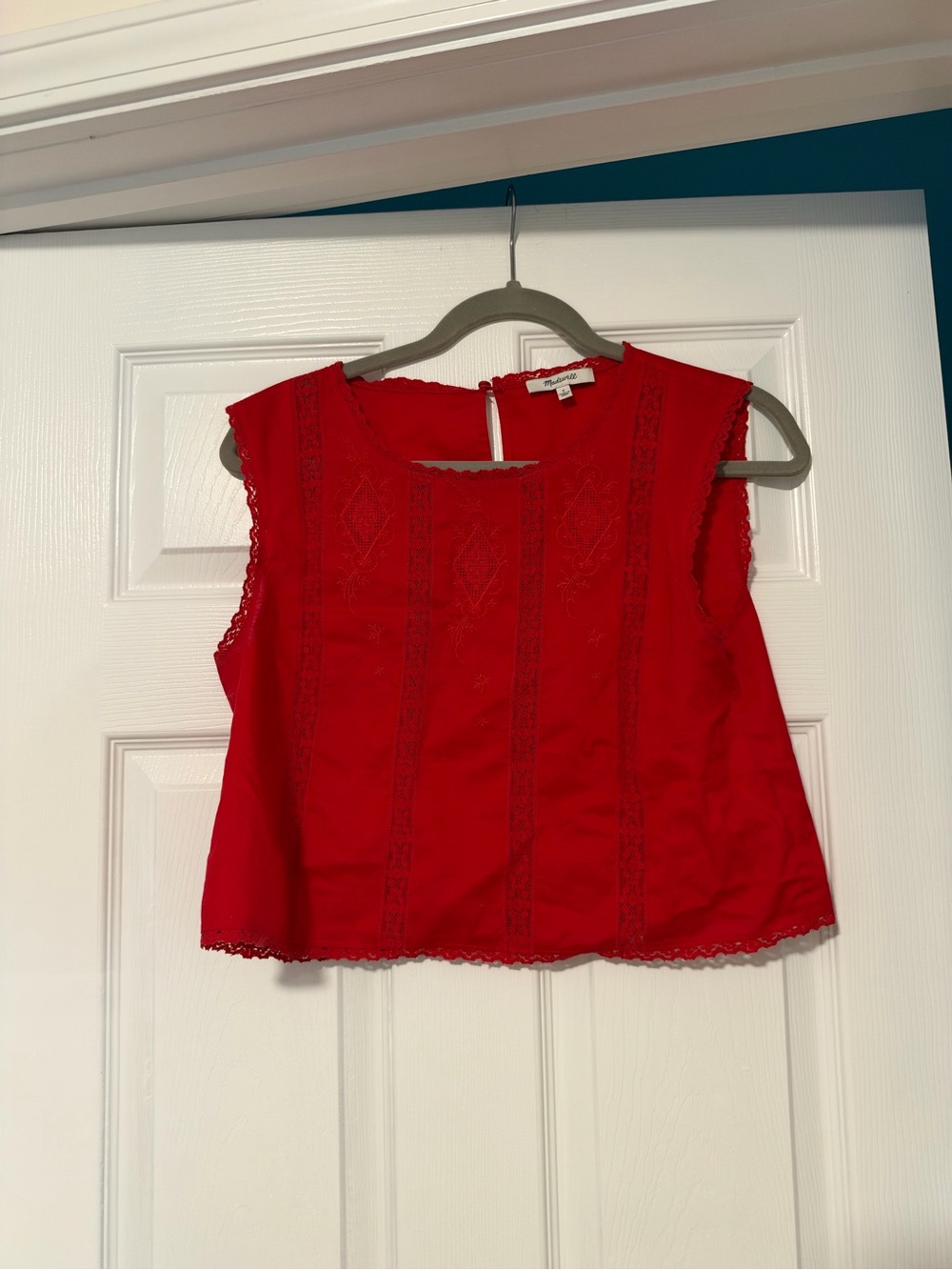 Madewell Red Embroidered Sleeveless Tank